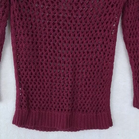 American Eagle‎ Open Knit Crocheted Sweater Size S Burgundy 100% Cotton - Picture 7 of 9
